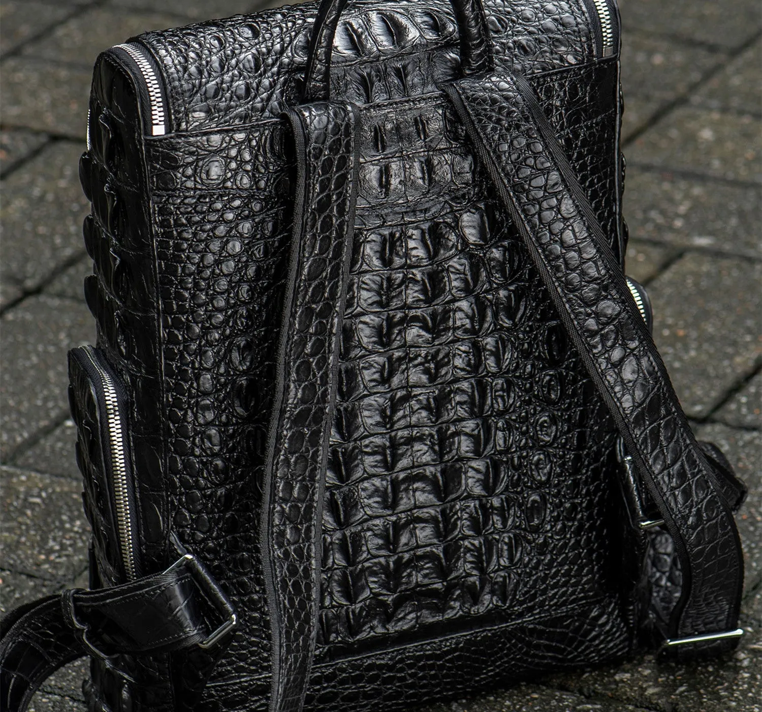 Kurayoshi handmade crocodile leather backpack vertical square shape large capacity 14 inch laptop bag