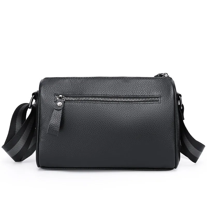 Black genuine leather one-shoulder crossbody bag with 24x16x13cm dimensions