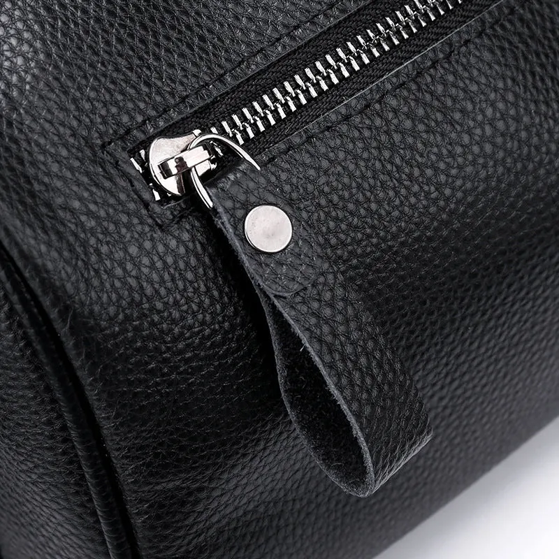 Black genuine leather one-shoulder crossbody bag with 24x16x13cm dimensions