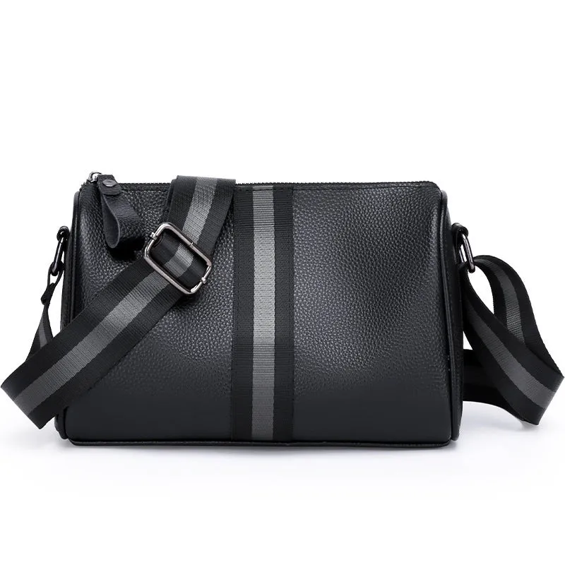 Black genuine leather one-shoulder crossbody bag with 24x16x13cm dimensions