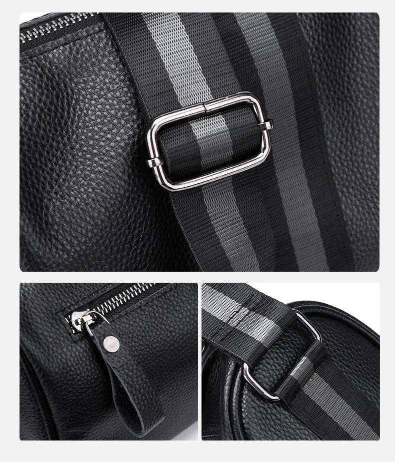 Black genuine leather one-shoulder crossbody bag with 24x16x13cm dimensions