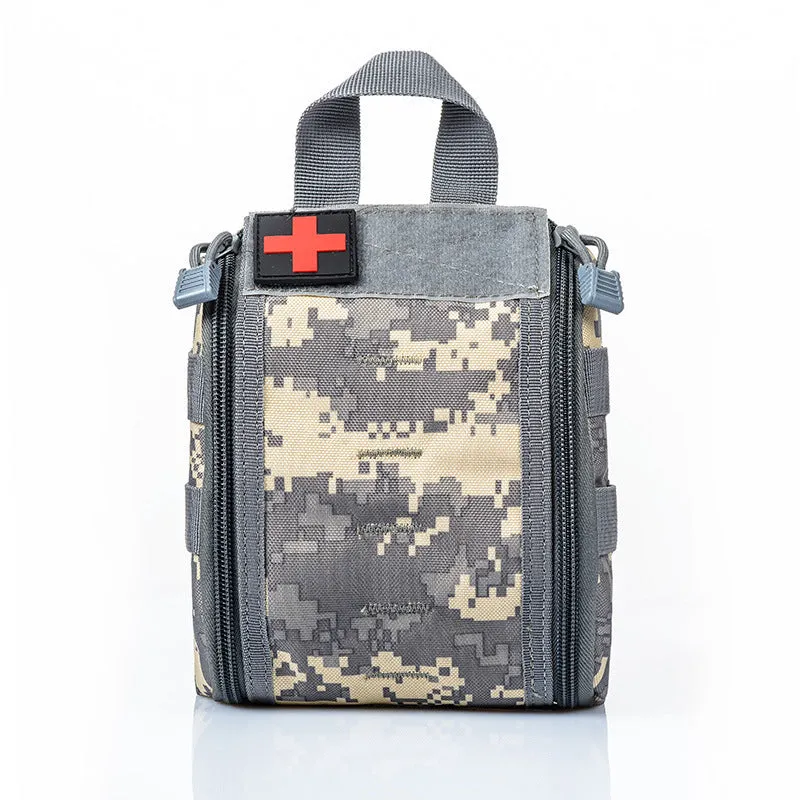 Small Molle pouch tactical bag in ACU camouflage with zippered closure showing compact dimensions