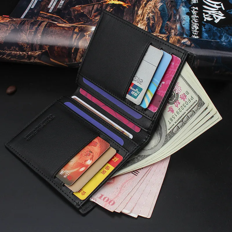 New men's hard leather wallet with toothpick effect, card slot and bill slot in black horizontal orientation