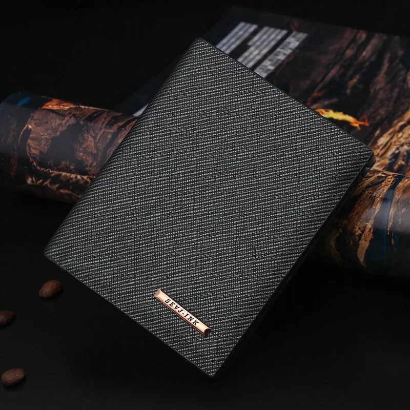 New men's hard leather wallet with toothpick effect, card slot and bill slot in black horizontal orientation