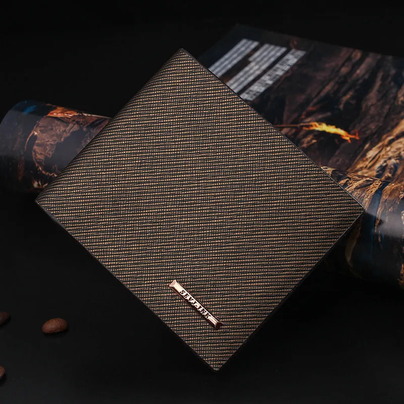 New men's hard leather wallet with toothpick effect, card slot and bill slot in black horizontal orientation