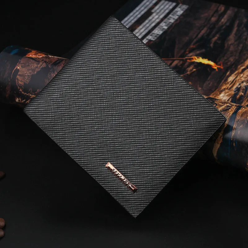 New men's hard leather wallet with toothpick effect, card slot and bill slot in black horizontal orientation