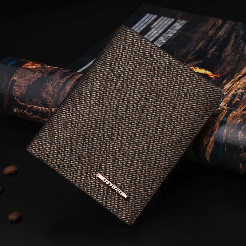 New men's hard leather wallet with toothpick effect, card slot and bill slot in black horizontal orientation