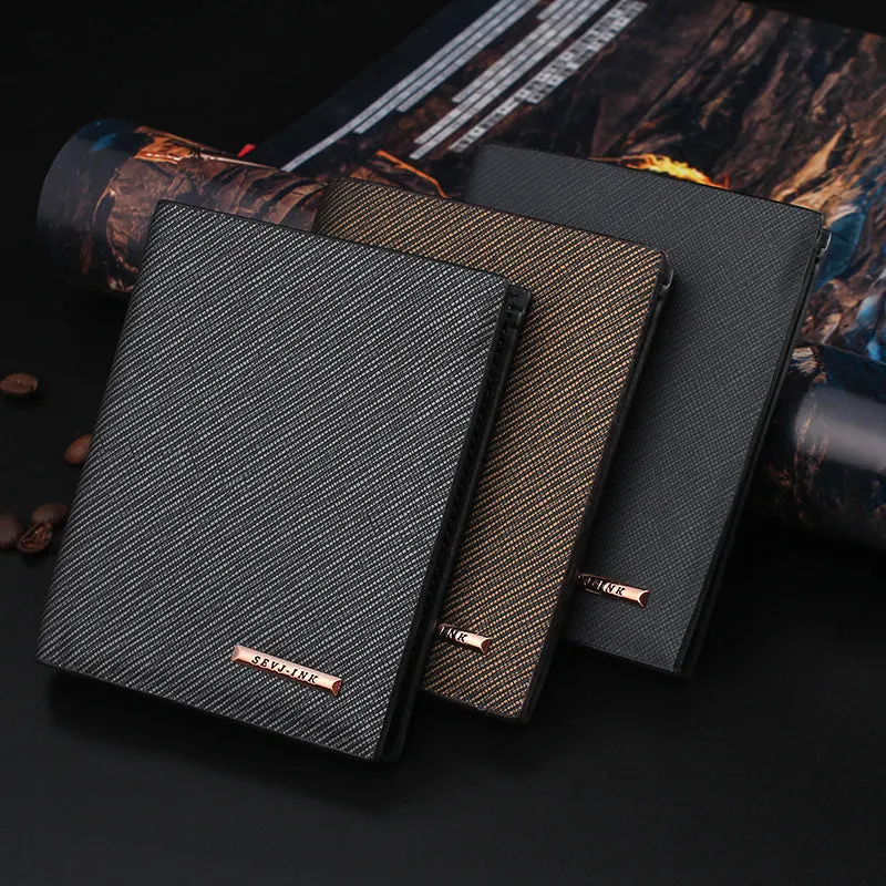 New men's hard leather wallet with toothpick effect, card slot and bill slot in black horizontal orientation