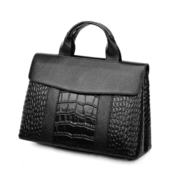Simple women's black shoulder bag with PU lining, large size 36cm width, structured shape