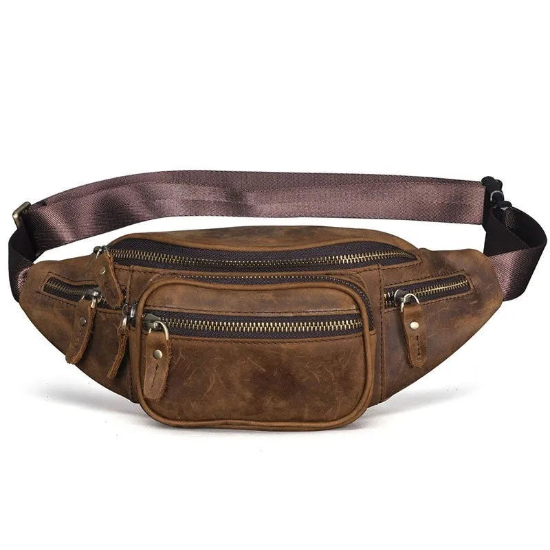 Brown leather shoulder messenger bag with single strap showing interior polyester cotton lining