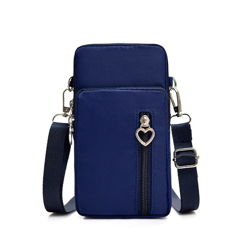 Nylon mobile phone crossbody bag for women, large size, available in multiple colours with zipper closure