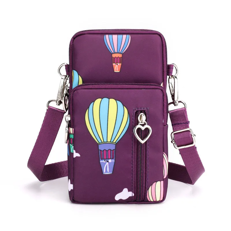 Nylon mobile phone crossbody bag for women, large size, available in multiple colours with zipper closure