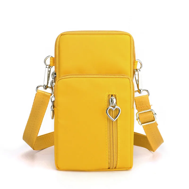 Nylon mobile phone crossbody bag for women, large size, available in multiple colours with zipper closure