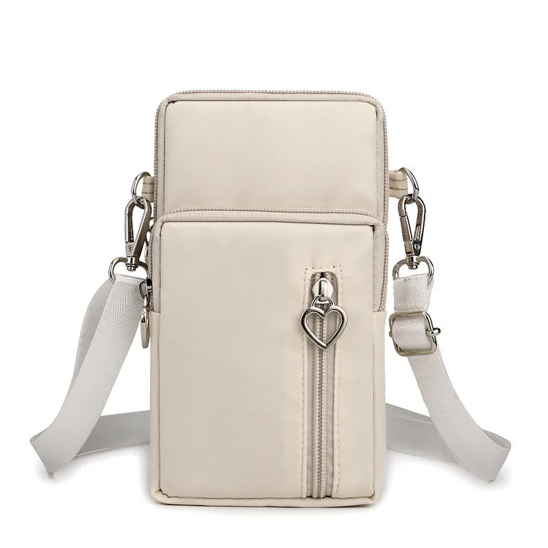 Nylon mobile phone crossbody bag for women, large size, available in multiple colours with zipper closure