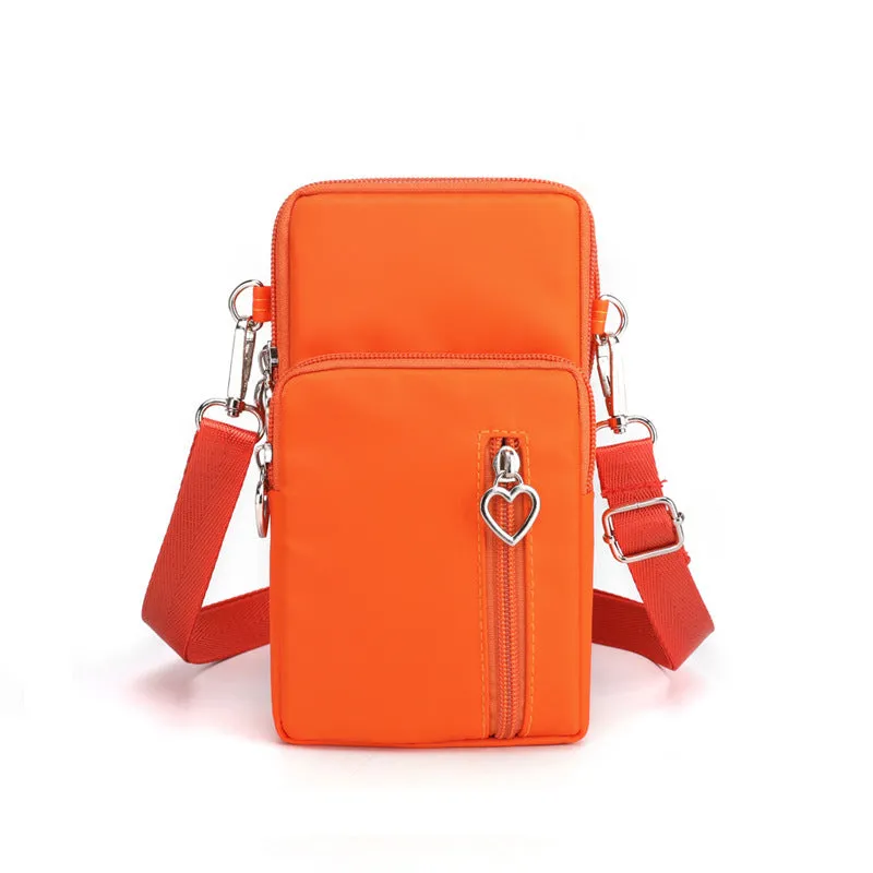 Nylon mobile phone crossbody bag for women, large size, available in multiple colours with zipper closure