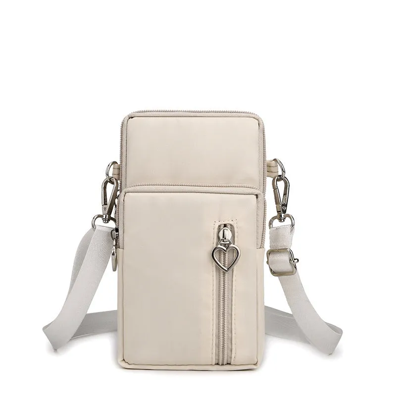 Nylon mobile phone crossbody bag for women, large size, available in multiple colours with zipper closure