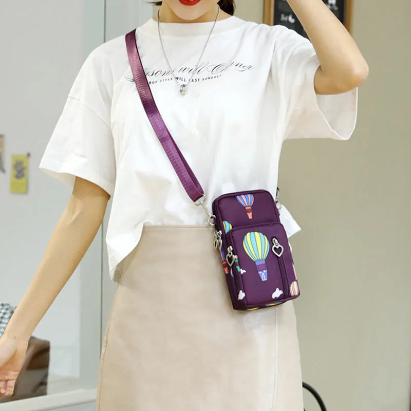 Nylon mobile phone crossbody bag for women, large size, available in multiple colours with zipper closure