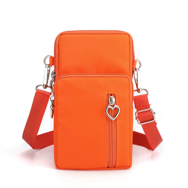 Nylon mobile phone crossbody bag for women, large size, available in multiple colours with zipper closure