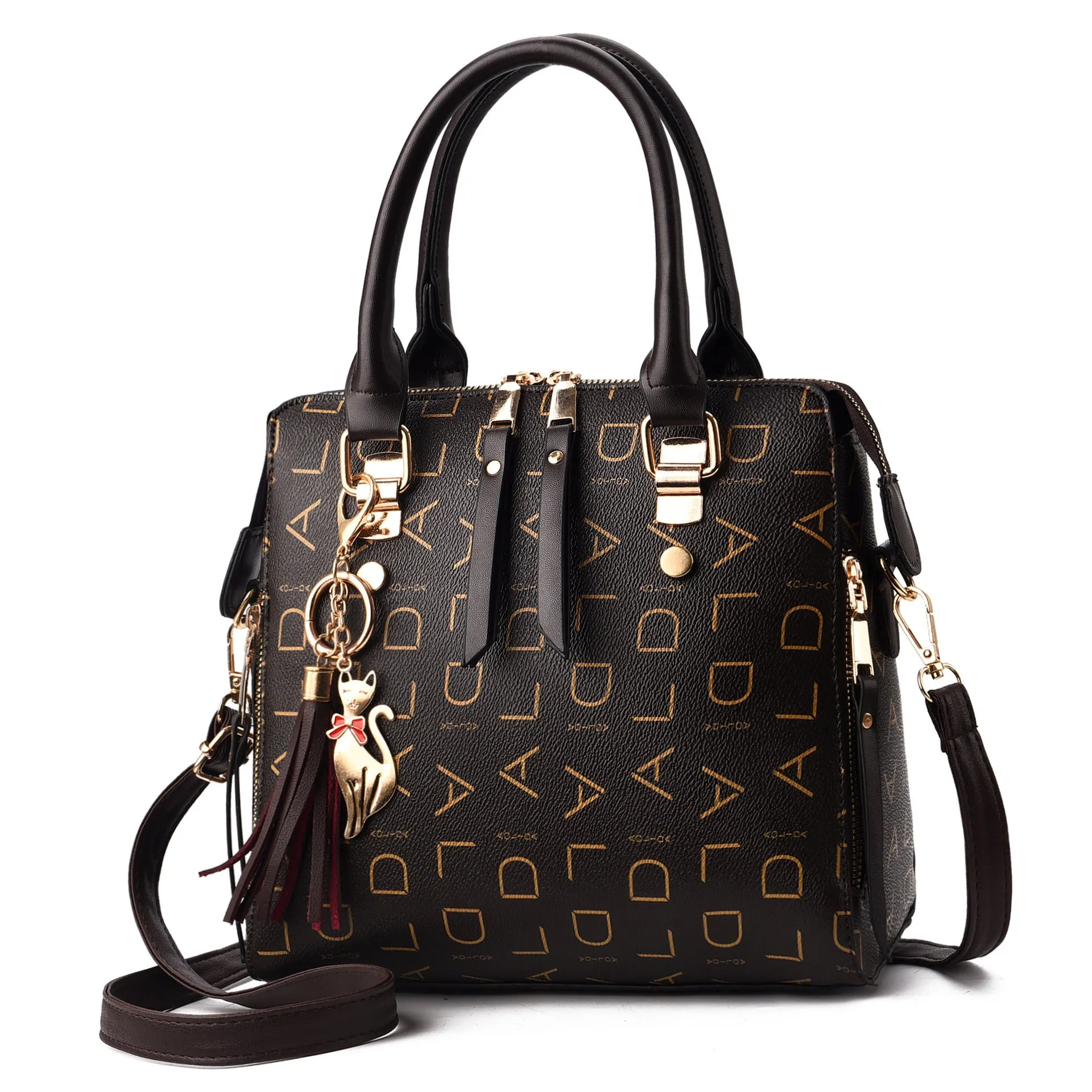 Wild Shoulder Crossbody Bag in solid colour with tassel decoration, PU leather exterior, and single strap.
