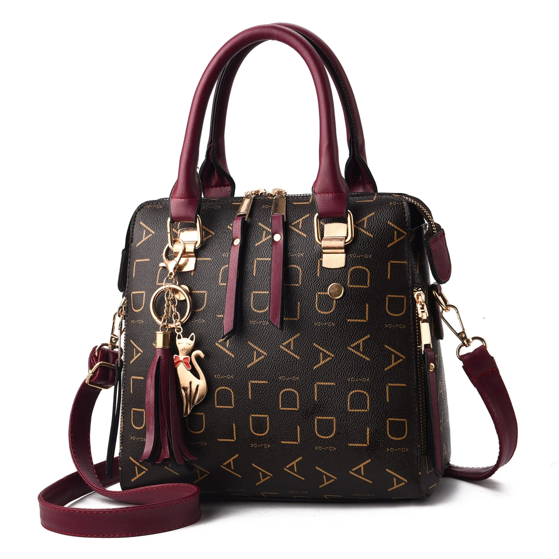 Wild Shoulder Crossbody Bag in solid colour with tassel decoration, PU leather exterior, and single strap.