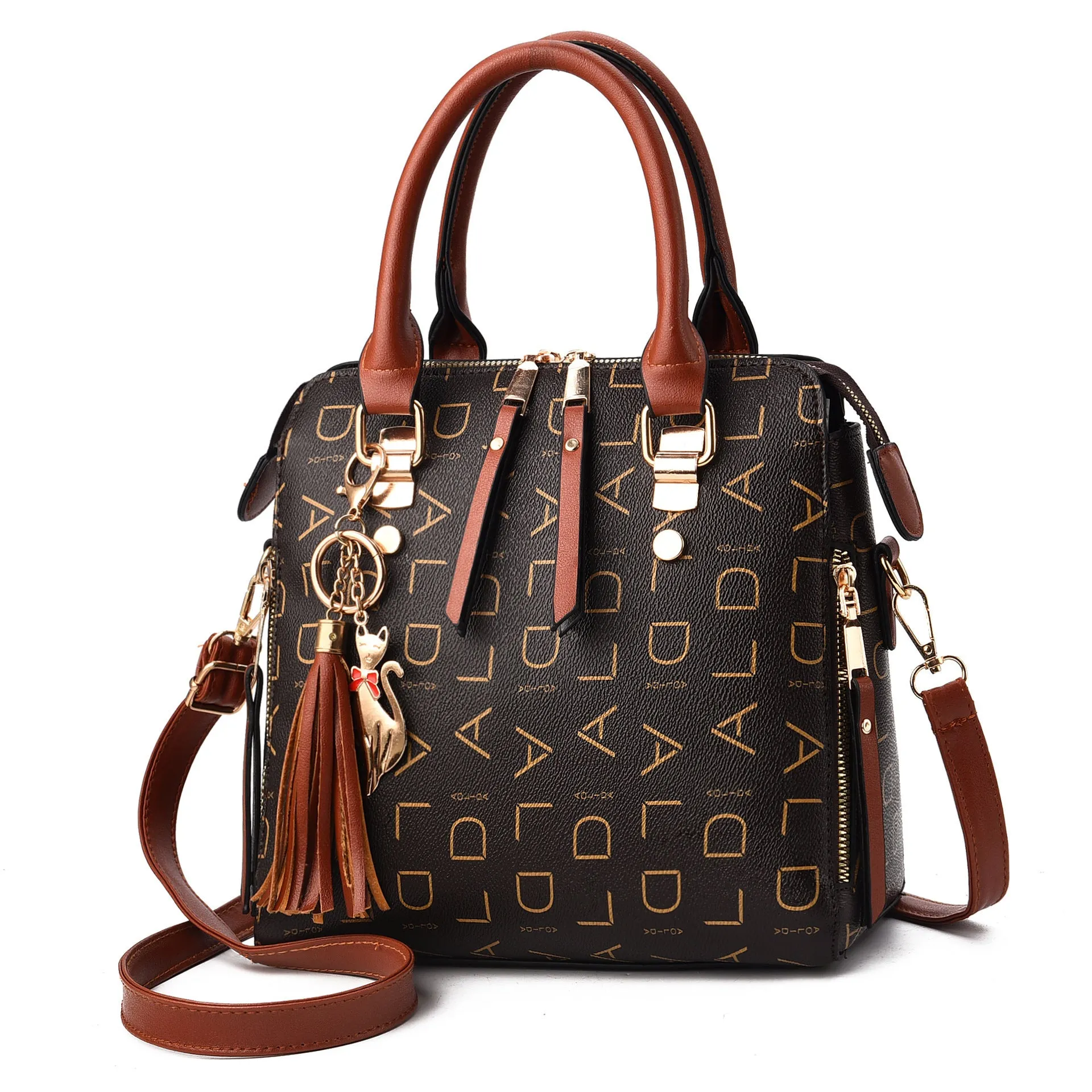 Wild Shoulder Crossbody Bag in solid colour with tassel decoration, PU leather exterior, and single strap.