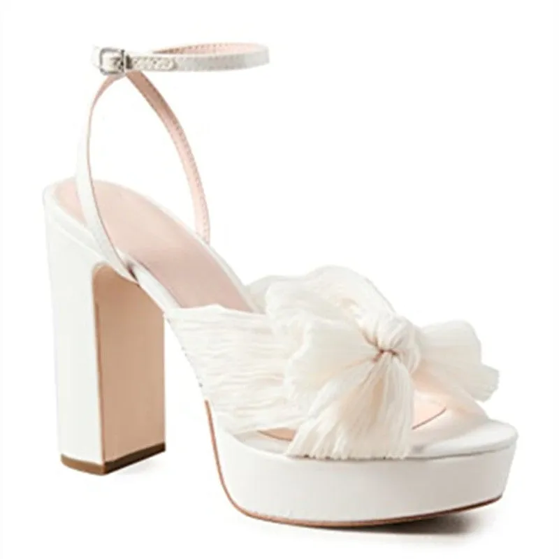 Women's platform high heel sandals with bowknot, fish mouth open toe, artificial PU upper, black colour