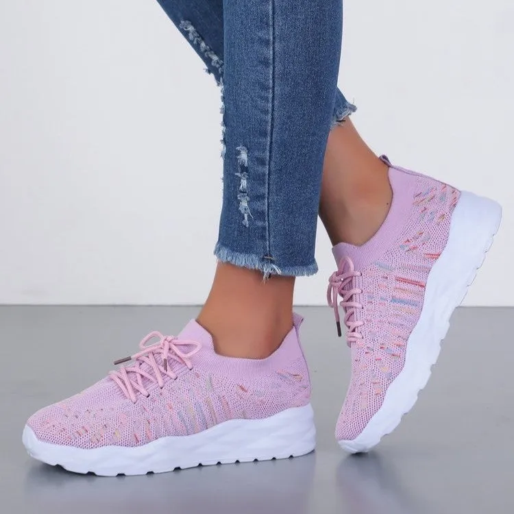 Solid colour women's flying woven pumps with mesh upper, flat heel, round toe, and cross shoulder straps