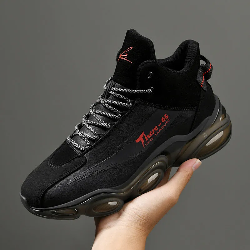 New Youth Basketball Running Sneakers white black TPU popcorn sole microfiber upper front lace-up platform flat heel