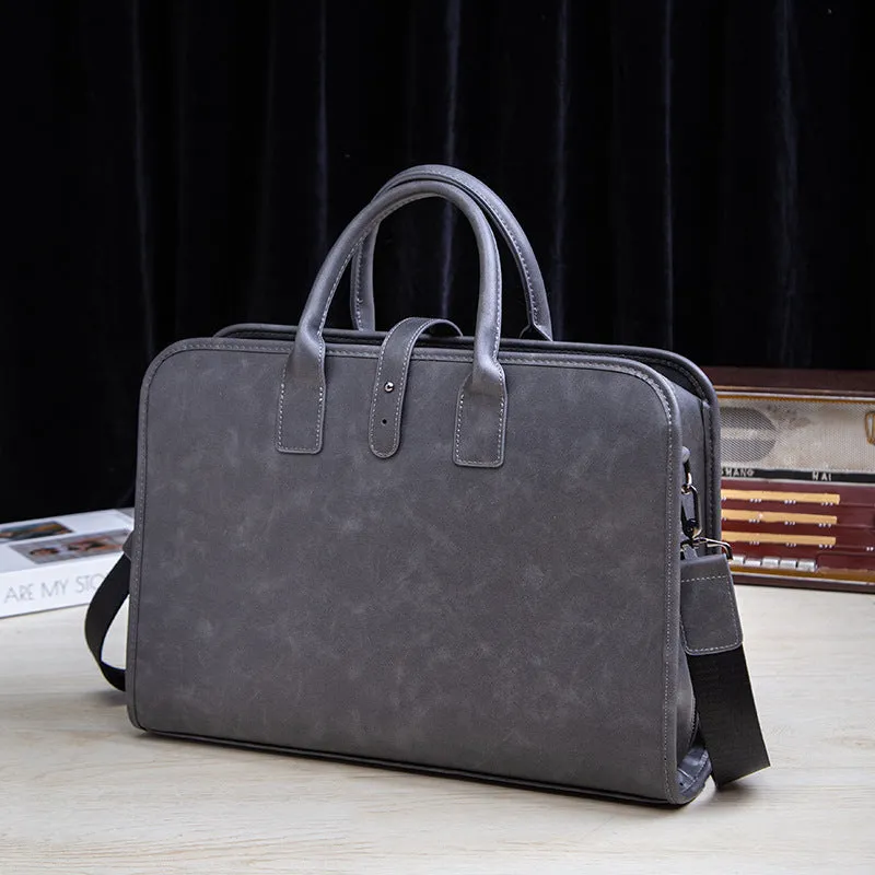 Men's dark gray waterproof PU business briefcase with rivet details, 41 cm wide, 30 cm high, 9 cm thick
