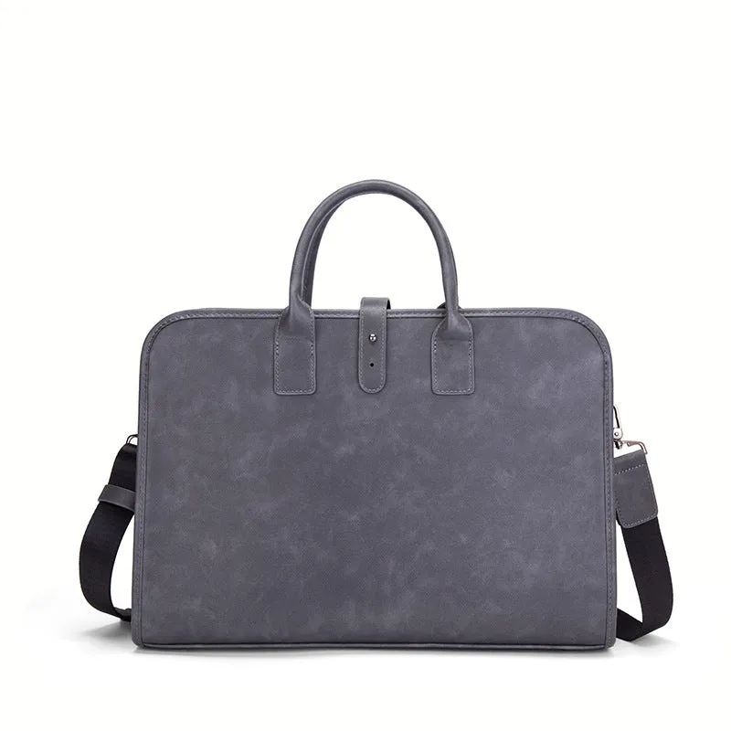 Men's dark gray waterproof PU business briefcase with rivet details, 41 cm wide, 30 cm high, 9 cm thick