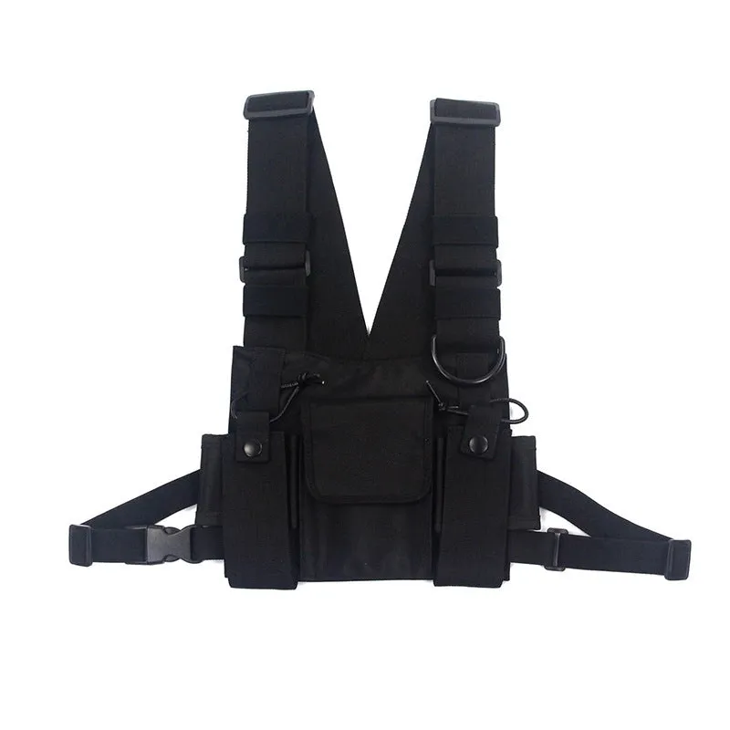 Black canvas hip-hop pillow chest bag 21x18x2 cm crossbody sling