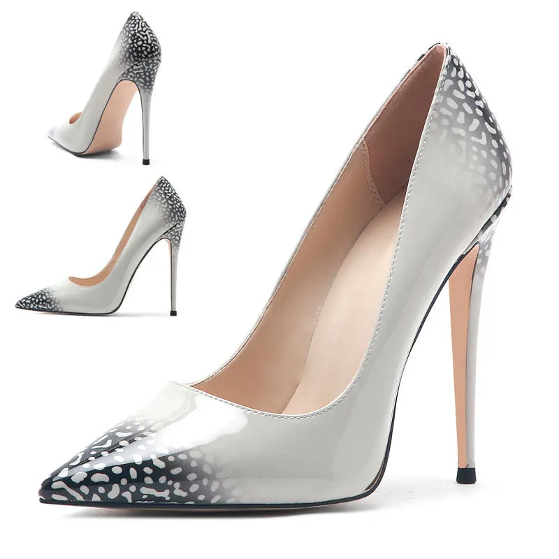 3D printed high heels in black grey with microfiber fabric upper and non-slip rubber sole