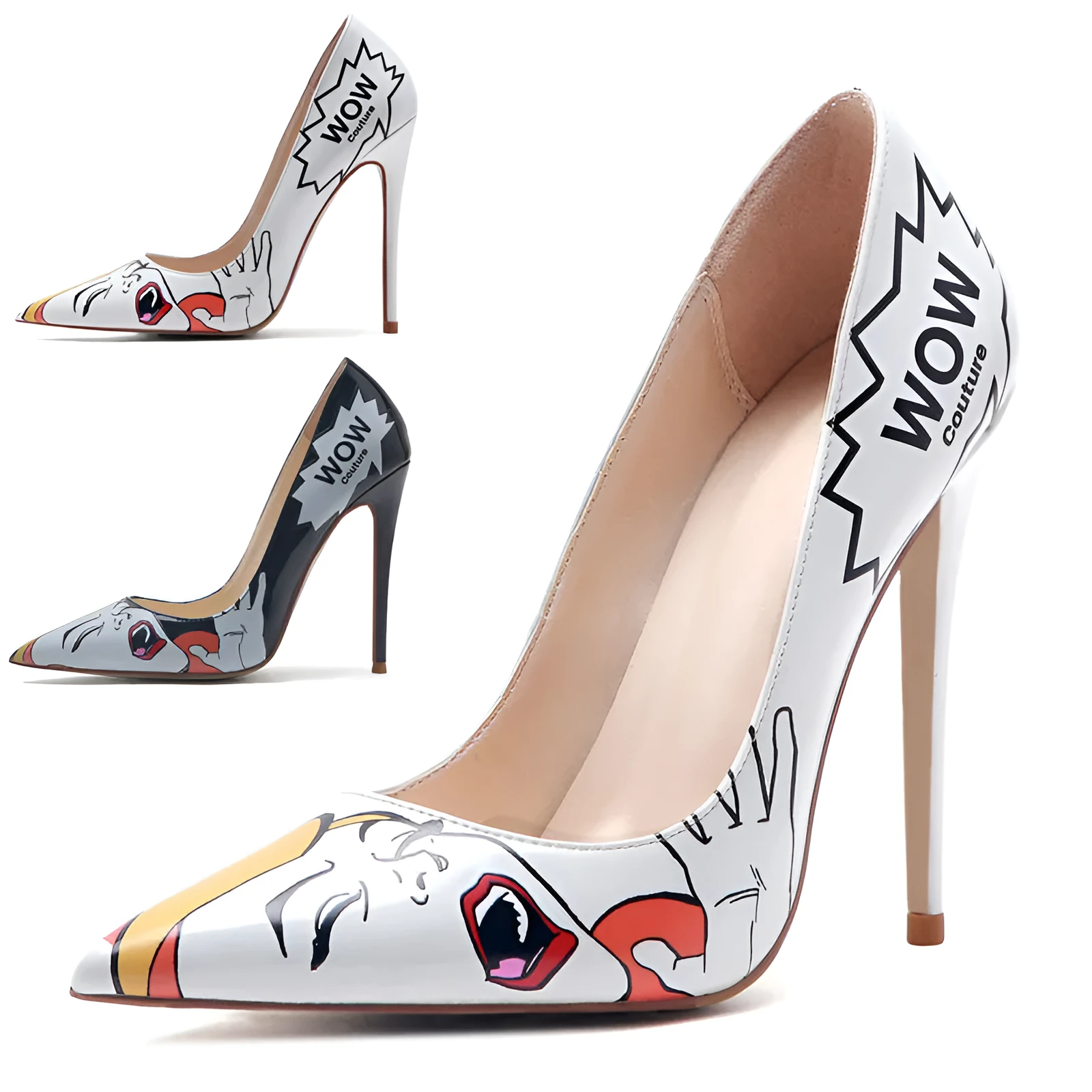 3D printed high heels in black grey with microfiber fabric upper and non-slip rubber sole