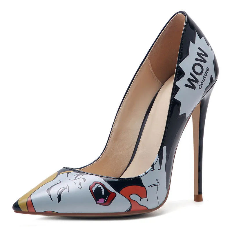 3D printed high heels in black grey with microfiber fabric upper and non-slip rubber sole