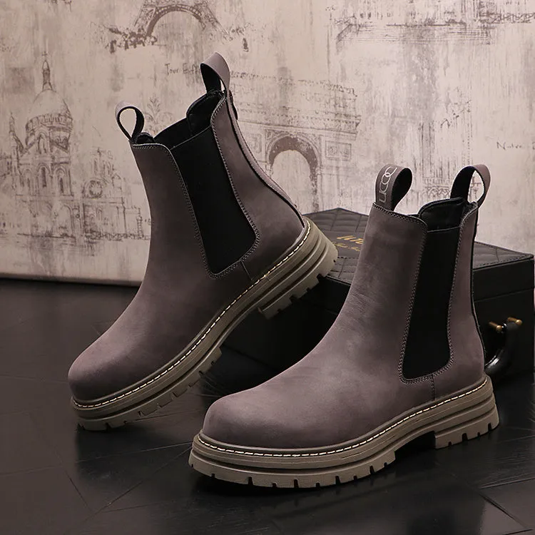 Men's casual shoes in black, microfiber leather upper, rubber sole, middle heel, England style