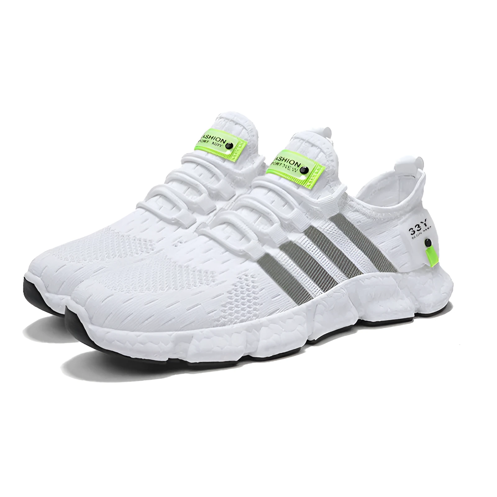 Lying Weave men's running shoes in black with striped flying woven mesh upper and rubber sole