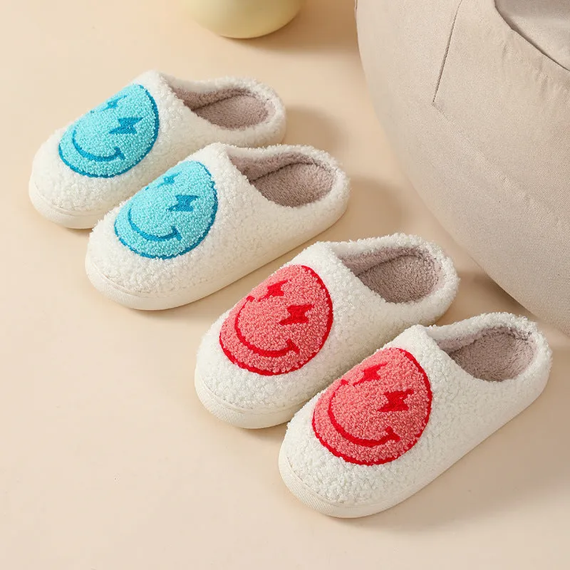 Women's plush cartoon-style home slippers with a round toe and PVC sole.