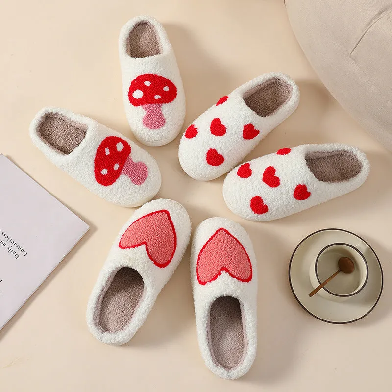 Women's plush cartoon-style home slippers with a round toe and PVC sole.