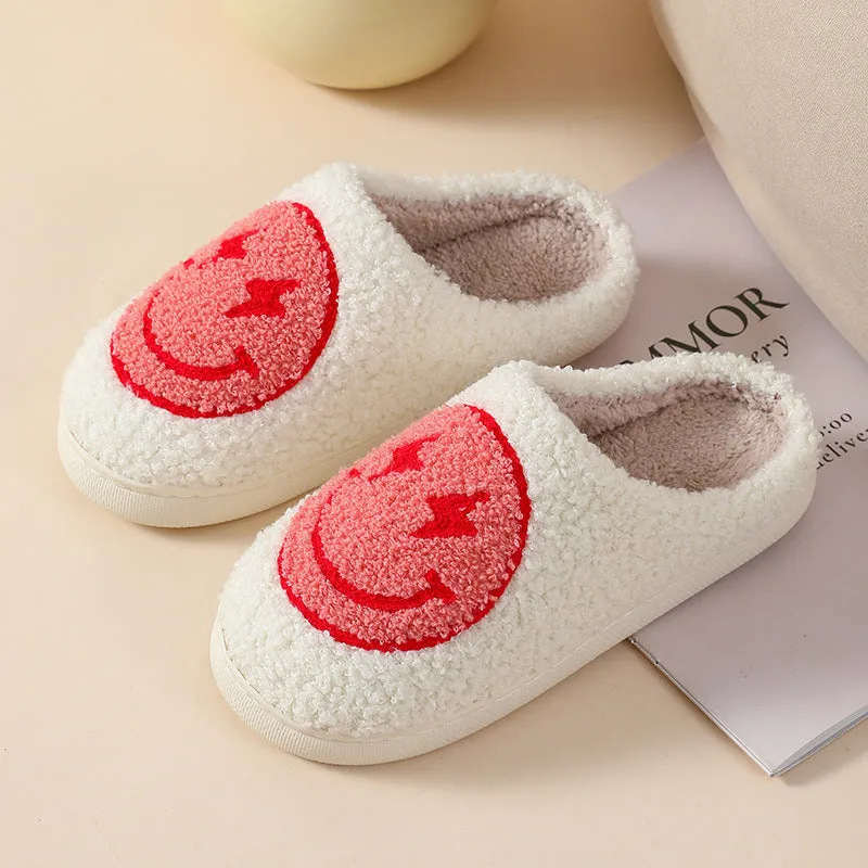Women's plush cartoon-style home slippers with a round toe and PVC sole.