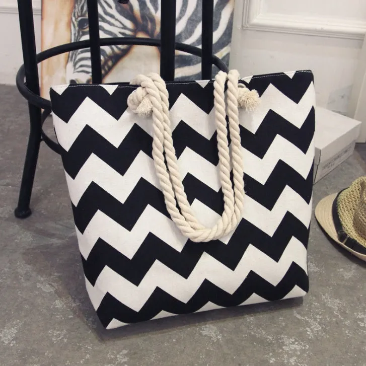 Large horizontal square canvas tote bag with zipper and double handles for women