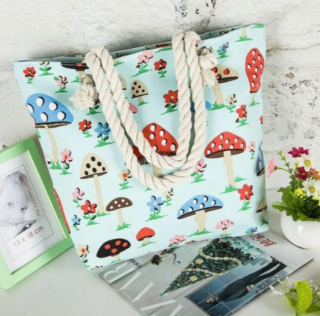 Large horizontal square canvas tote bag with zipper and double handles for women