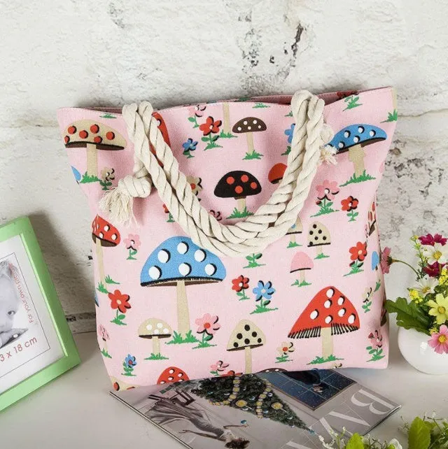 Large horizontal square canvas tote bag with zipper and double handles for women