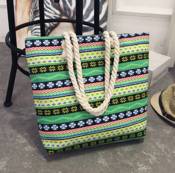 Large horizontal square canvas tote bag with zipper and double handles for women
