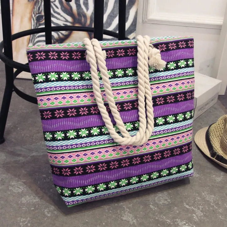 Large horizontal square canvas tote bag with zipper and double handles for women