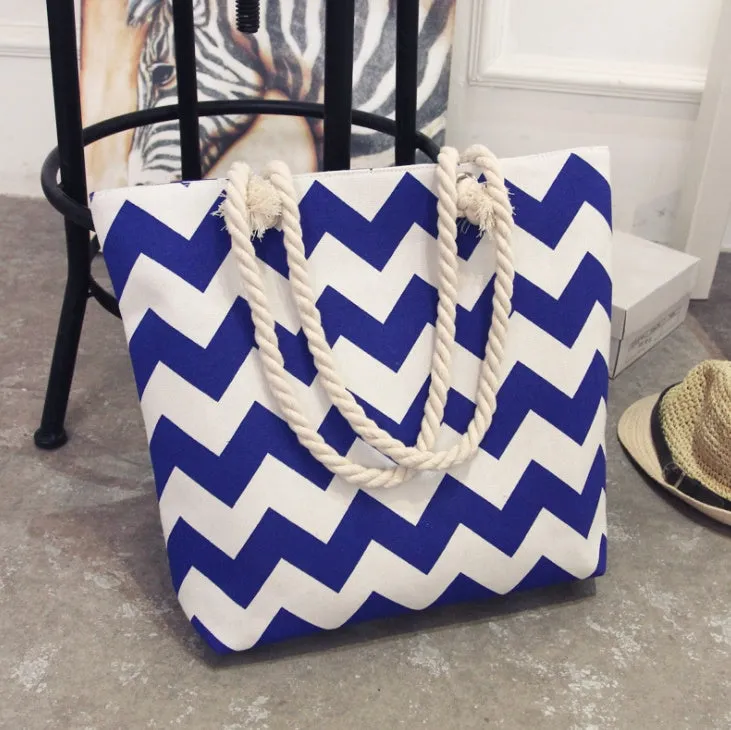 Large horizontal square canvas tote bag with zipper and double handles for women