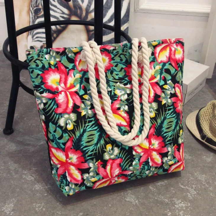 Large horizontal square canvas tote bag with zipper and double handles for women