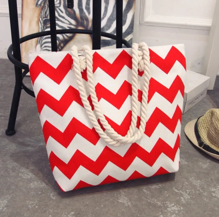 Large horizontal square canvas tote bag with zipper and double handles for women