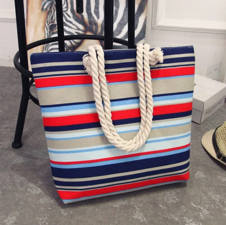 Large horizontal square canvas tote bag with zipper and double handles for women