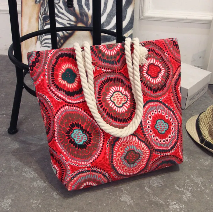 Large horizontal square canvas tote bag with zipper and double handles for women