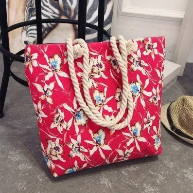 Large horizontal square canvas tote bag with zipper and double handles for women